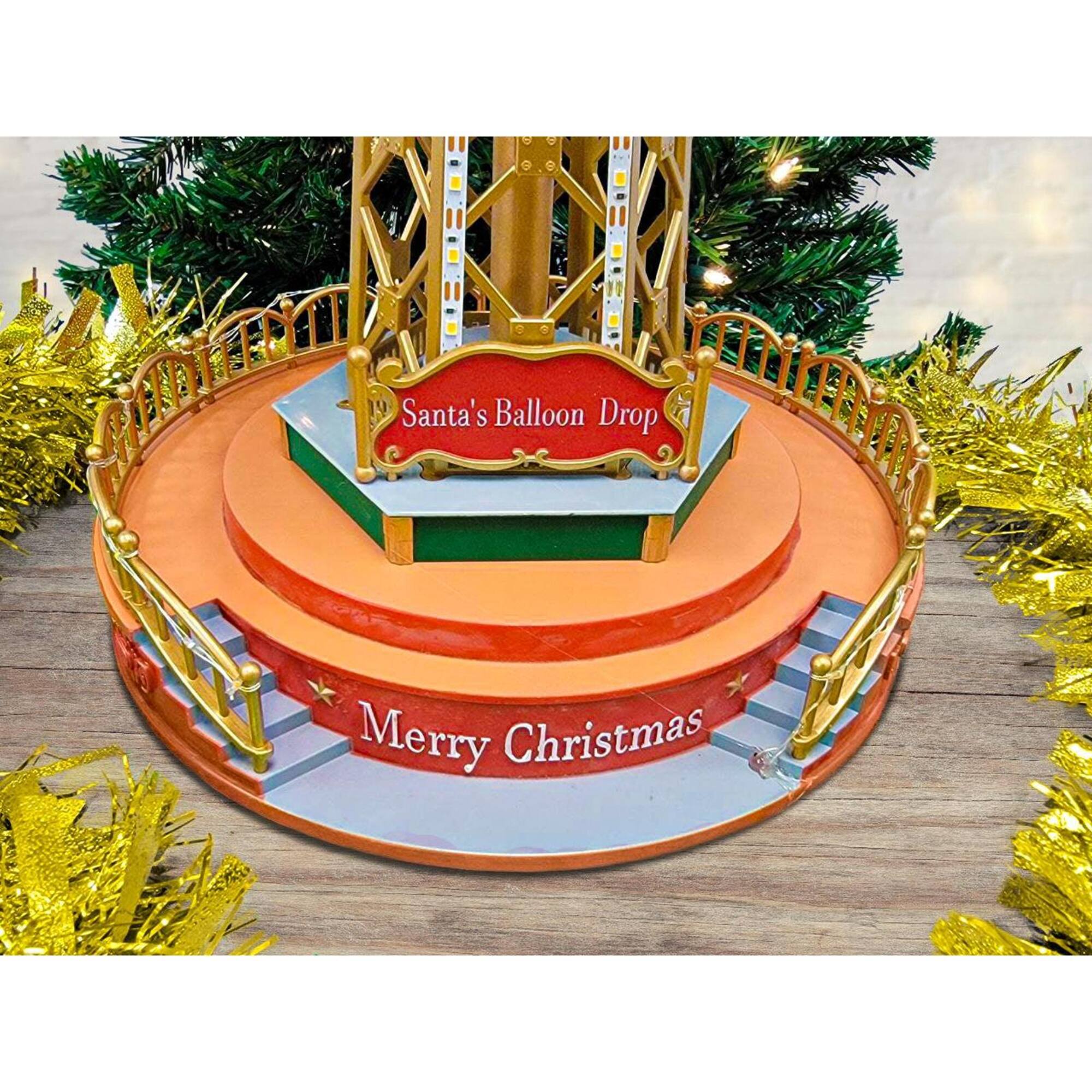 Wizardi Animated Christmas Village Carousel Parachute Tower